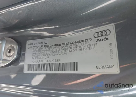 2012 Audi A5 2.0T Premium from USA, damaged, VIN WAULFAFR5CA025804